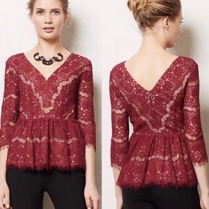 Anthropologie Maeve Lace Peplum Top